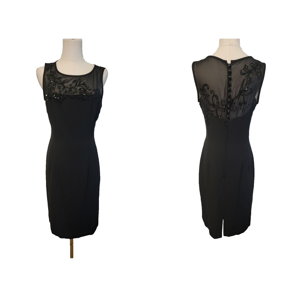 Vtg Donna Morgan Dress Black Size 4 Sleeveless Beaded Y2k